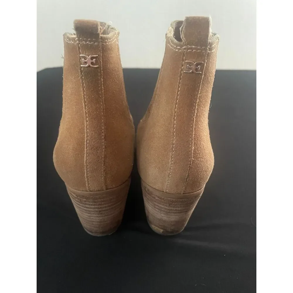 ~ Sam Edelman Suede Ankle Boots 8 Leather Booties Size Tan Camel Brown Western